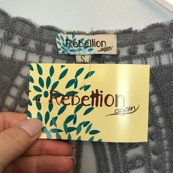 NWT Rebellion Lacy Crochet Kimono Slate Size S - Picture 7 of 8
